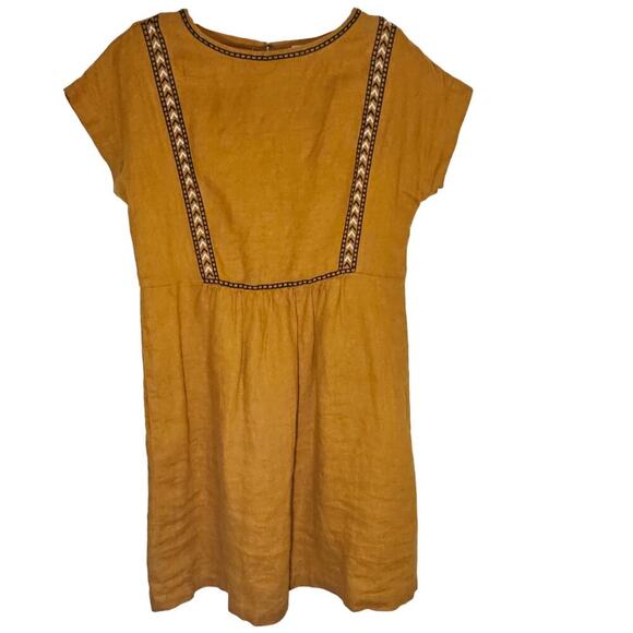 Garnet Hill Women's Mustard Yellow Linen Embroidered Dress‎ Short Sleeve 2 Short - Picture 1 of 8